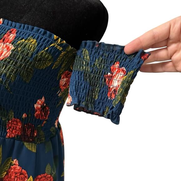 Altar’d State Maxi Dress Blue Floral Smocked Panel Front Fall Boho Wedding Guest - Picture 5 of 8